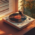 Vinyl Record Player with Sunlit Room Aesthetic Royalty Free Stock Photo