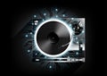 Vinyl record player turntable on black background and long shadow with technology concept, Vector Royalty Free Stock Photo