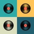 Vinyl record set in retro colors. Old music disc. Album covers template. Vector illustration Royalty Free Stock Photo
