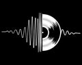 Vinyl record and sound graph on a black background. Music illustration, icon vector Royalty Free Stock Photo