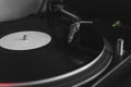 Vinyl record on turntable black and white Royalty Free Stock Photo