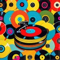 Vinyl record turntable player stack retro popart colors Royalty Free Stock Photo