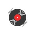 Vinyl record vector icon, gramophone vinyl record symbol, rotating record vinyl disc, flat vinyl lp, cartoon vinyl