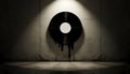 A vinyl record visually melts down a textured wall in an atmospheric indoor presentation Royalty Free Stock Photo