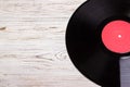 vinyl record in wood background, vinyl disc