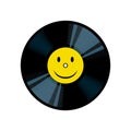 Vinyl record with yellow smile pop art vector