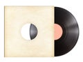 Vinyl recording disc in paper sleeve isolated