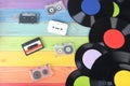 Vinyl records with cassette tapes