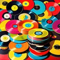 Vinyl records stack colorful old music record pop art Royalty Free Stock Photo