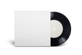 Vinyl single record in cardboard cover on white background