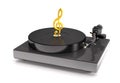 Vinyl turntable with gold clef 3d illustration.