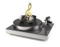 Vinyl turntable with gold treble clef and headphones 3d illustr