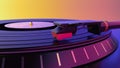 Vinyl turntable plays the popular soundtrack of the electronic disco music loop