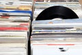 Vinyl 7& x22; single 45 rpm records for sale at a retro record fair Royalty Free Stock Photo