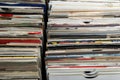 Vinyl 7& x22; single 45 rpm records for sale at a retro record fair Royalty Free Stock Photo
