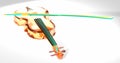 Viola green wires. Brilliant colorful music instrument. Shiny, glow, yellow, green violin. White background. 3D render