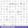 100 violation icons set, outline style