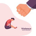 Violence in family. Man in a fist threatens a woman. Vector flat.