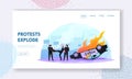 Violence Riots and Aggression Landing Page Template. Policemen Characters Arrest Aggressive Male Looter, Vandalism Royalty Free Stock Photo