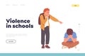 Violence in school landing page with aggressive schoolboy shaming his sad depressed classmate