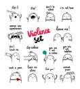 Violence set hand drawn illustrations with cute marshmallow