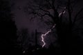 A Violent Lightning Strike at Night