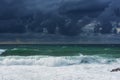 A violent storm in the sea. Beautiful blue storm clouds