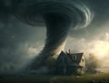 violent tornado hits a wooden villa causing major damage Royalty Free Stock Photo