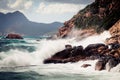 Violent Waves Splashing Against Corsica`s Coast Royalty Free Stock Photo