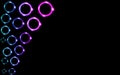 Violet Abstract Shiny Beautiful Colored Neon Glowing Circles, Bubbles, Rings With Glare Of Light And Bright Stars On A Black Backg