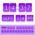 Violet analog counter and flip calendar isolated