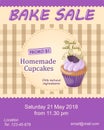 Violet bake sale promotion flyer with cupcake Royalty Free Stock Photo