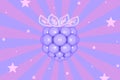 Violet blackberry on striped background with stars 3D illustration