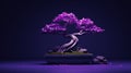 Violet Bonsai Tree: 3d Concept Image With Purple Light