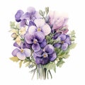 Violet Bouquet: Detailed Watercolor Of Purple Pansies In Naturalistic Botanical Style