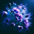 Violet bouquet with dramatic side light. Flowers and plants in spring. AI generated