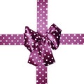 Violet bow and ribbon with white polka dots made from silk Royalty Free Stock Photo