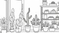 Violet Cacti Coloring Page With Animated Gif Style