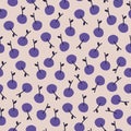 Violet cherry hand drawn vector illustration. Vintage berries in flat style seamless pattern for fabric. Royalty Free Stock Photo