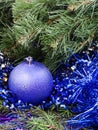 Violet Christmas bauble, tinsel, Xmas tree 4 Royalty Free Stock Photo