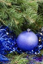 Violet Christmas bauble, tinsel, Xmas tree 3 Royalty Free Stock Photo