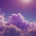 Violet clouds in the blue sky and sunlight. AI-Generated.