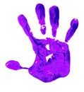 A violet color handprint on a white background, depicting the idea of to stop violence against women