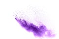 Violet color powder explosion cloud isolated on white background.