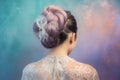 Violet colored hair in elegant updo hairstyle.