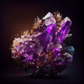 Violet crystal Amethyst gem isolated on black background.