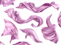 Violet curtain, fabric 3d realistic vector set Royalty Free Stock Photo