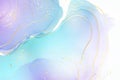 Violet cyan blue liquid watercolor background with golden stains. Teal mauve purple marble alcohol ink drawing effect Royalty Free Stock Photo