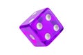 Purple glass dice isolated on white without shadow. The result is one, two, four. Royalty Free Stock Photo