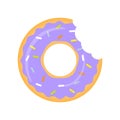 Violet donuts vector isolated on white.  Donuts with a mouth bite. Royalty Free Stock Photo